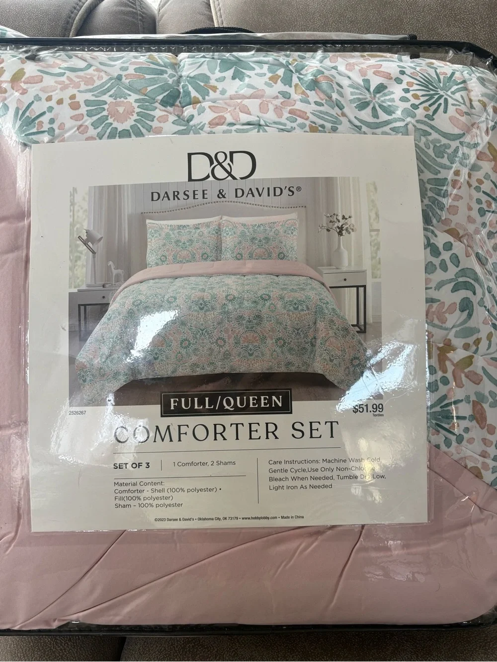 Full/Queen Pink & Teal Floral Comforter Set